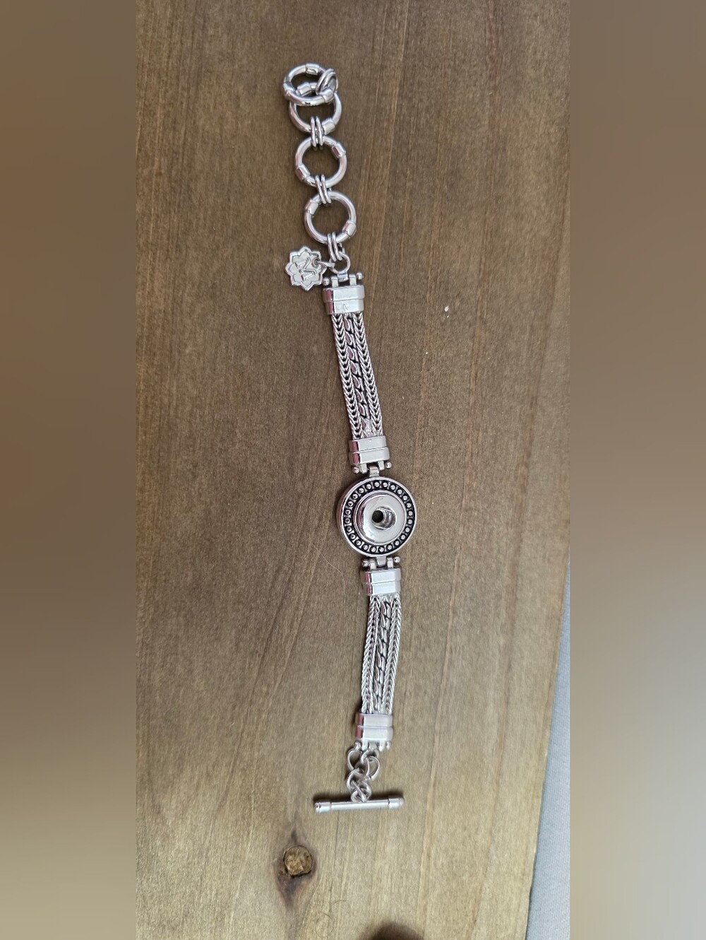 18MM Magnolia & Vine Silver-Tone Women’s Multi-Strand Snap Charm Bracelet